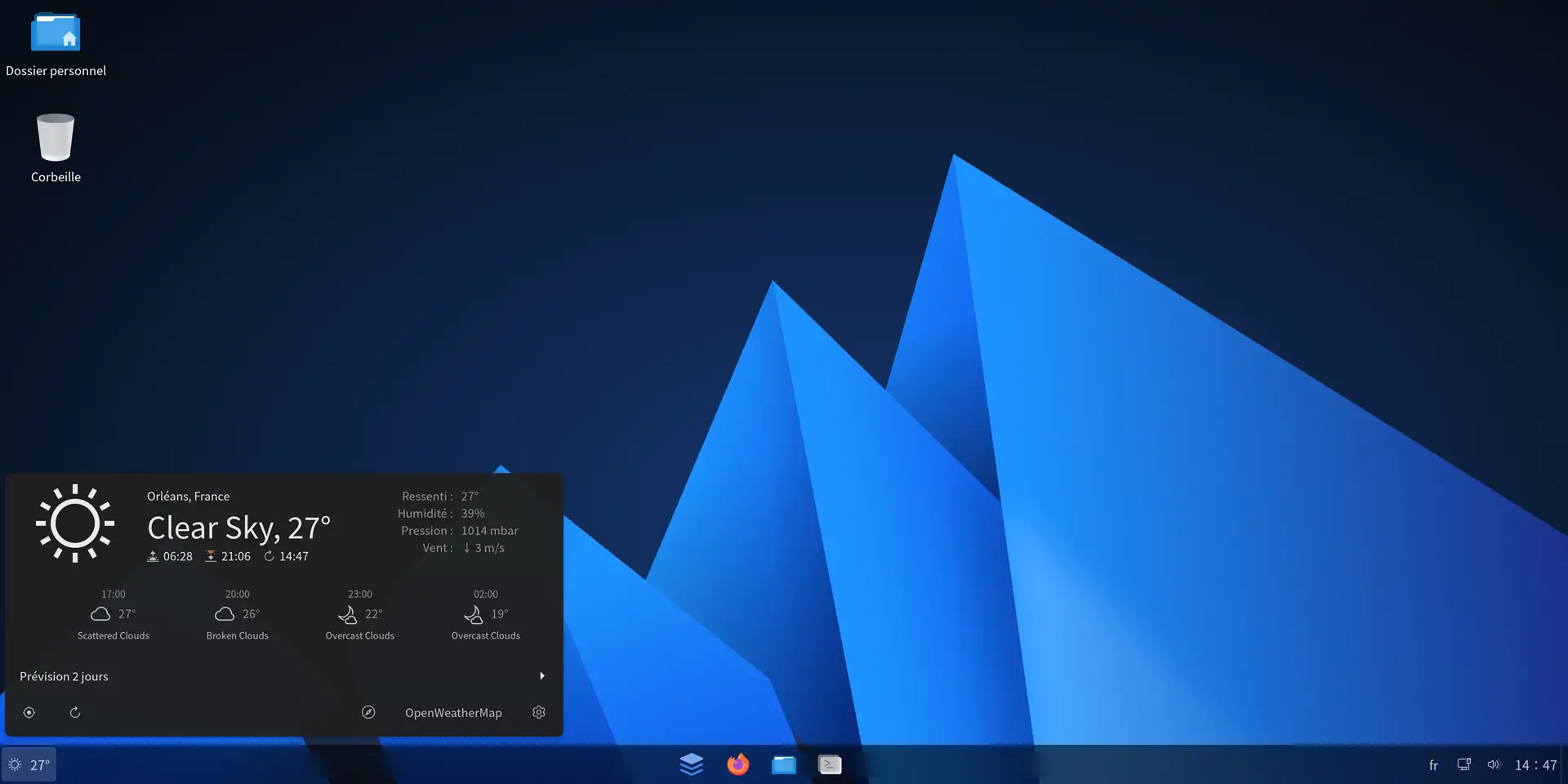 Widget météo d’AnduinOS avec la température
