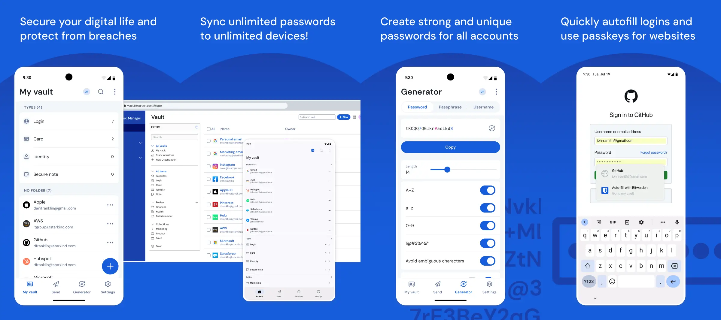 Interface de Bitwarden, gestionnaire de mots de passe open source