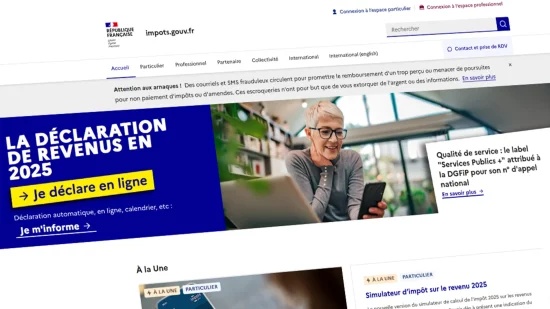 Capture d’écran du site officiel impots.gouv.fr affichant la campagne de déclaration des revenus 2025