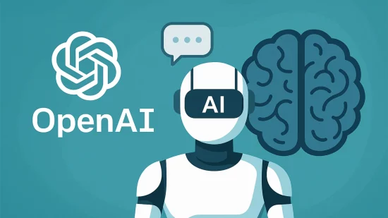 Illustration d’un robot IA avec un cerveau et le logo OpenAI, symbolisant la mémoire étendue de ChatGPT