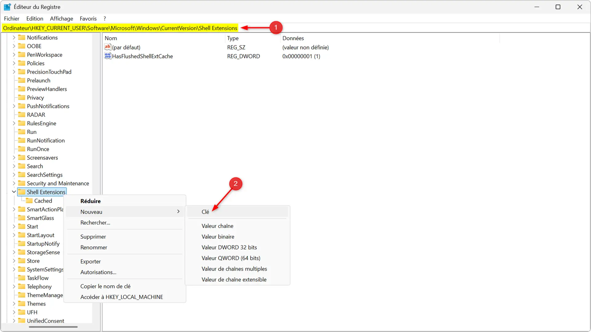 Création de la clé « Blocked » dans le Registre Windows 11
