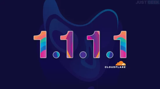 Illustration du DNS 1.1.1.1 de Cloudflare avec son logo sur fond sombre