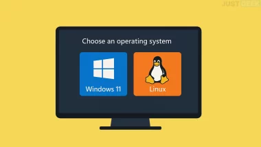 Écran affichant un menu de démarrage dual-boot avec Windows 11 et Linux