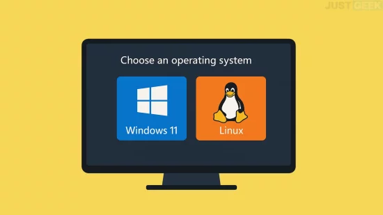 Écran affichant un menu de démarrage dual-boot avec Windows 11 et Linux