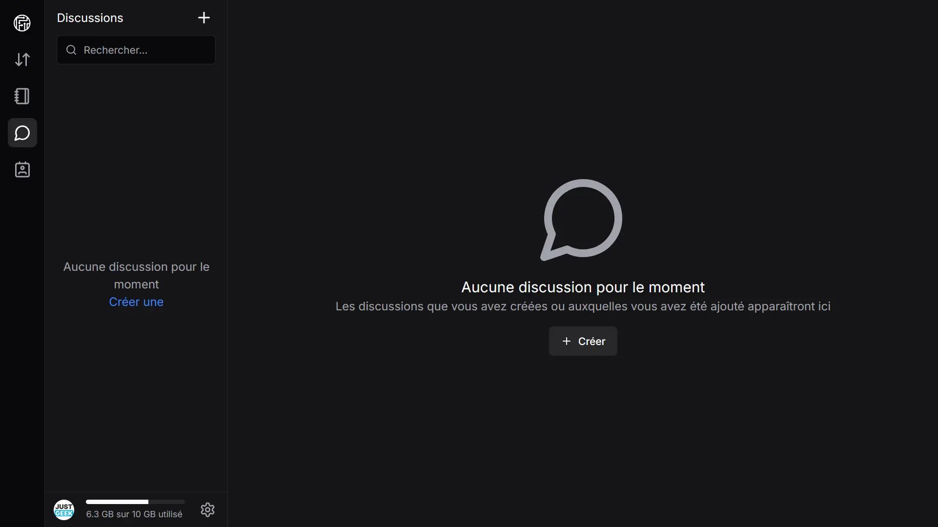 Interface de messagerie chiffrée intégrée à Filen