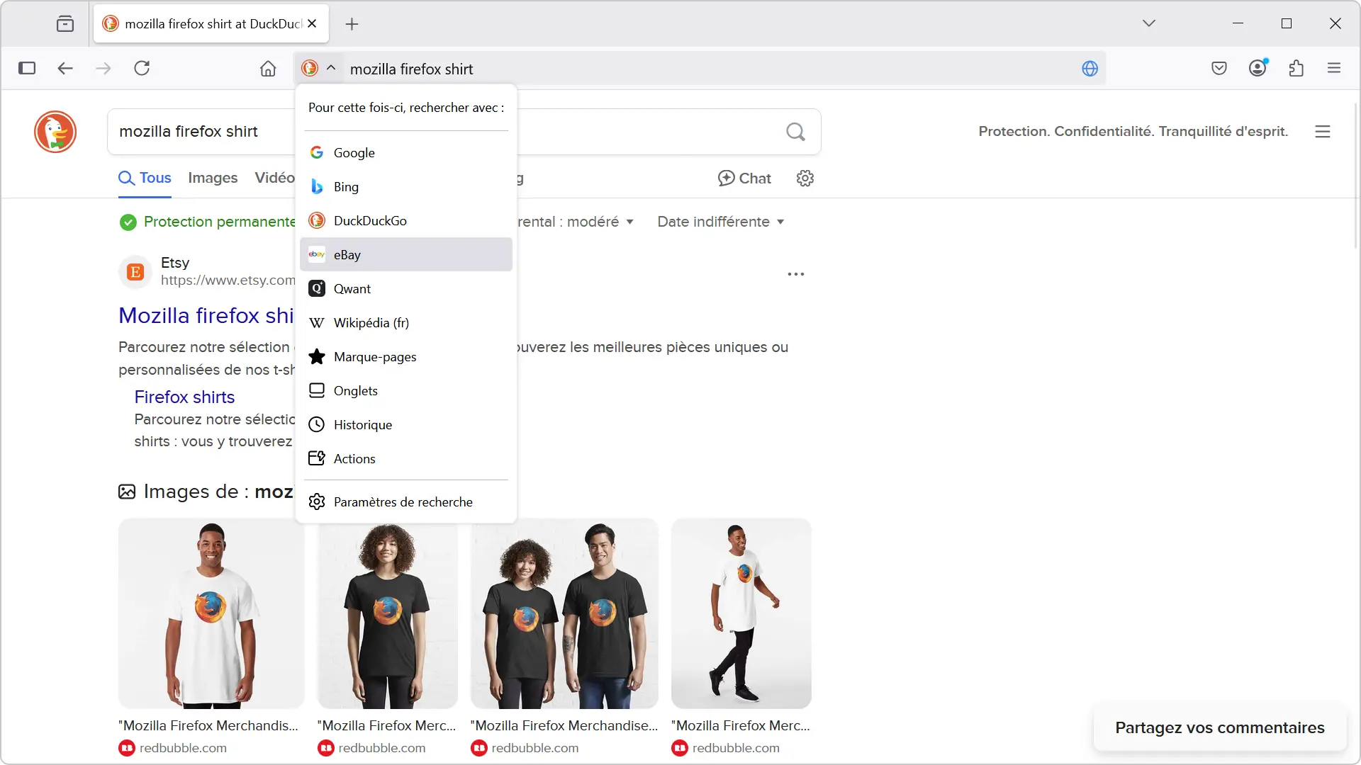 Choix du moteur de recherche dans la nouvelle barre d’adresse de Firefox