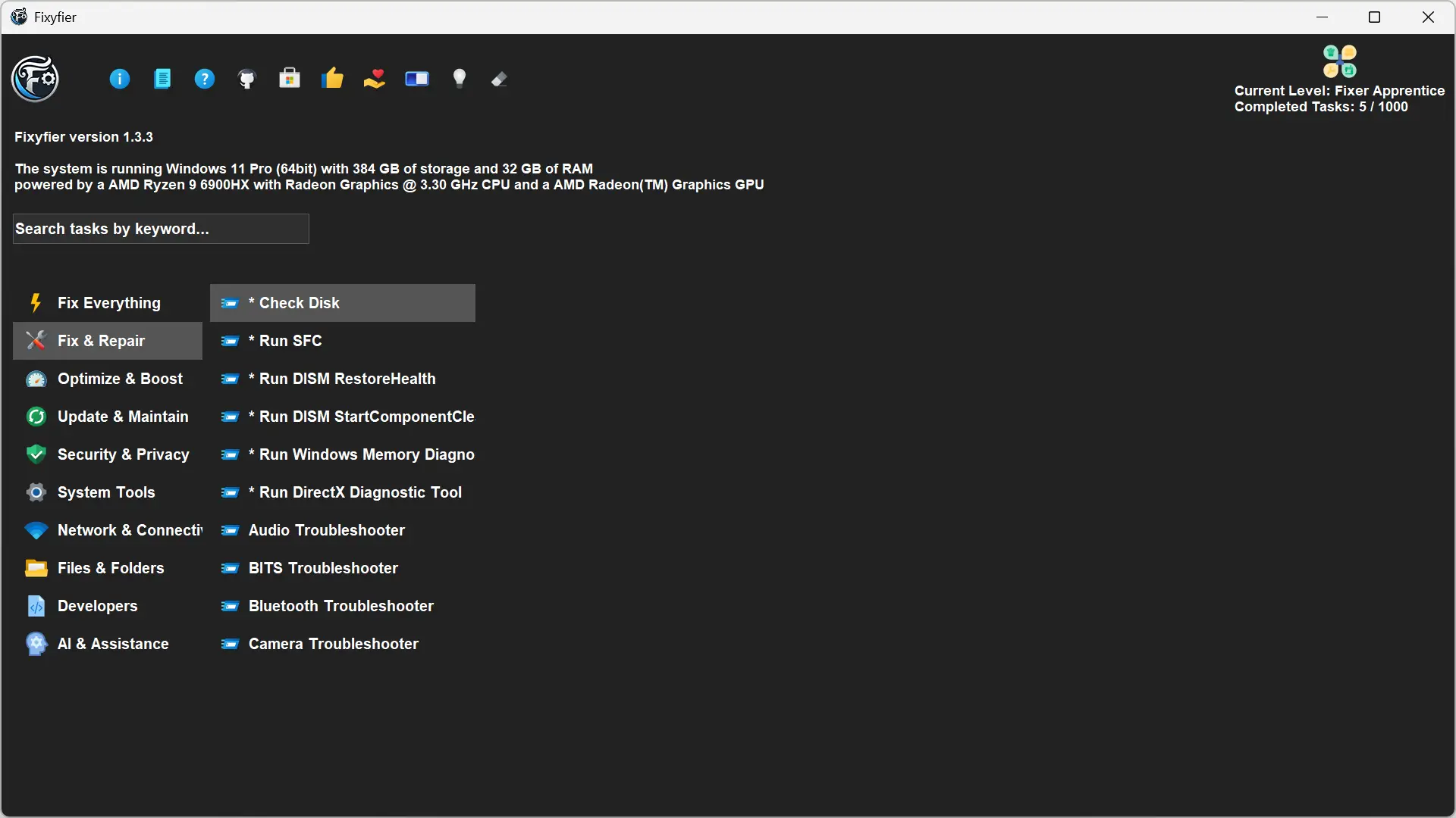 Interface de Fixyfier