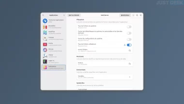 Interface de Flatseal sous Linux affichant les permissions de l’application Switcheroo