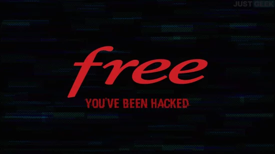 Logo Free avec le message You've been hacked sur fond de code informatique