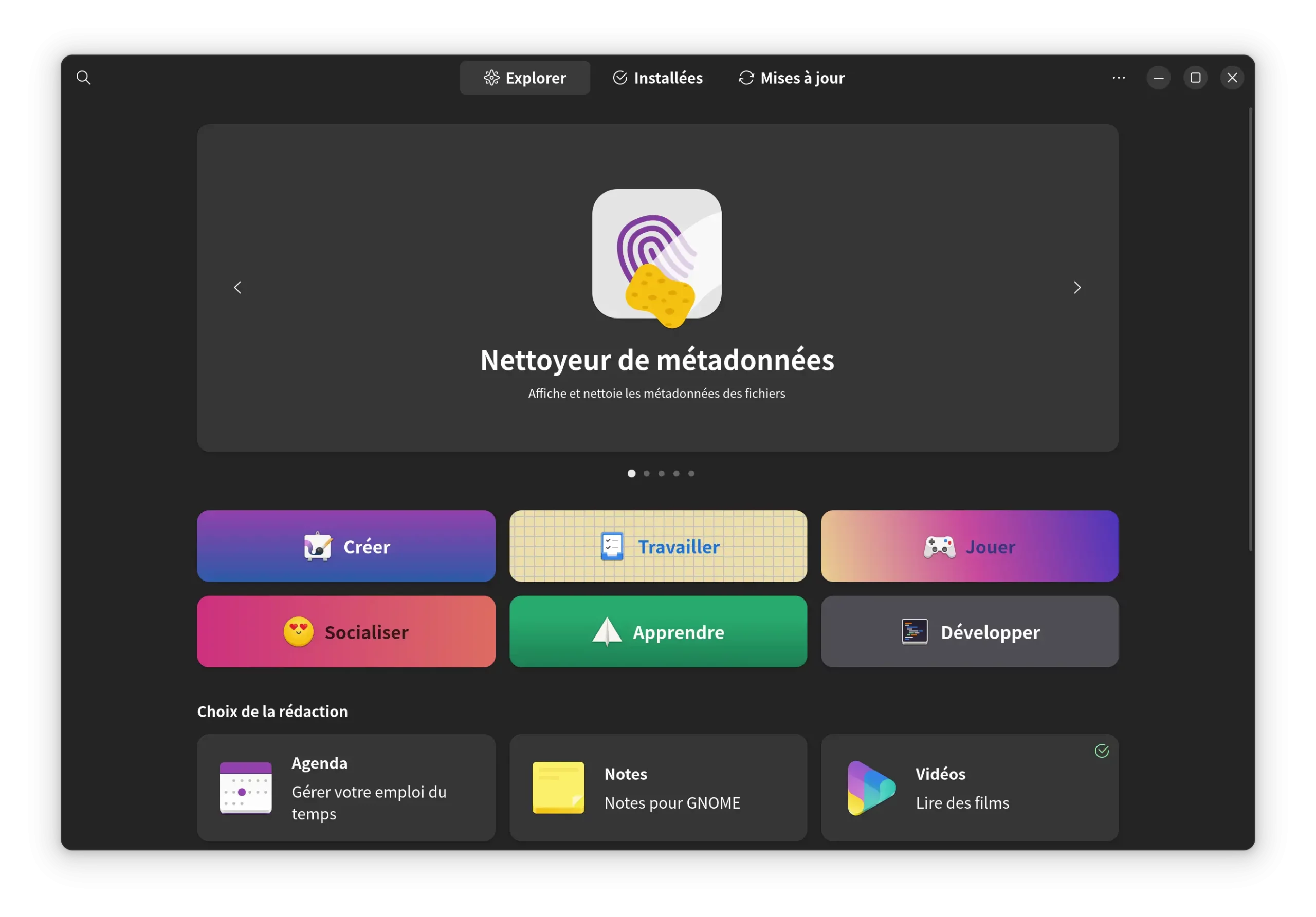 Interface de GNOME Software sur une distribution Linux