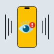 Illustration d’un smartphone avec un œil et une alerte, symbolisant la surveillance ou l’écoute potentielle via le micro du téléphone