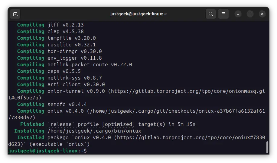 Compilation et installation des dépendances d’Oniux avec cargo sur Linux
