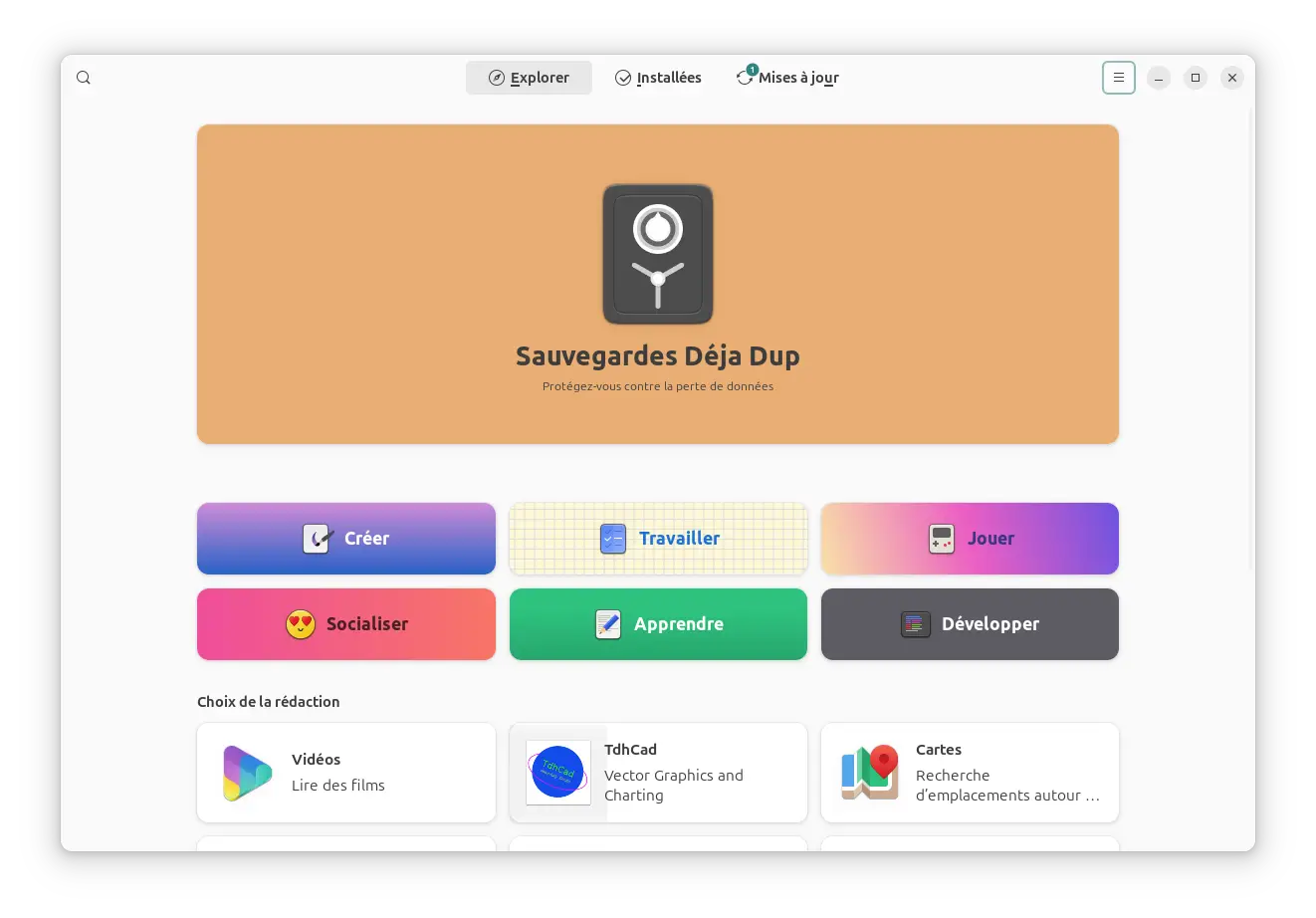 Interface du gestionnaire de logiciels GNOME sous Linux