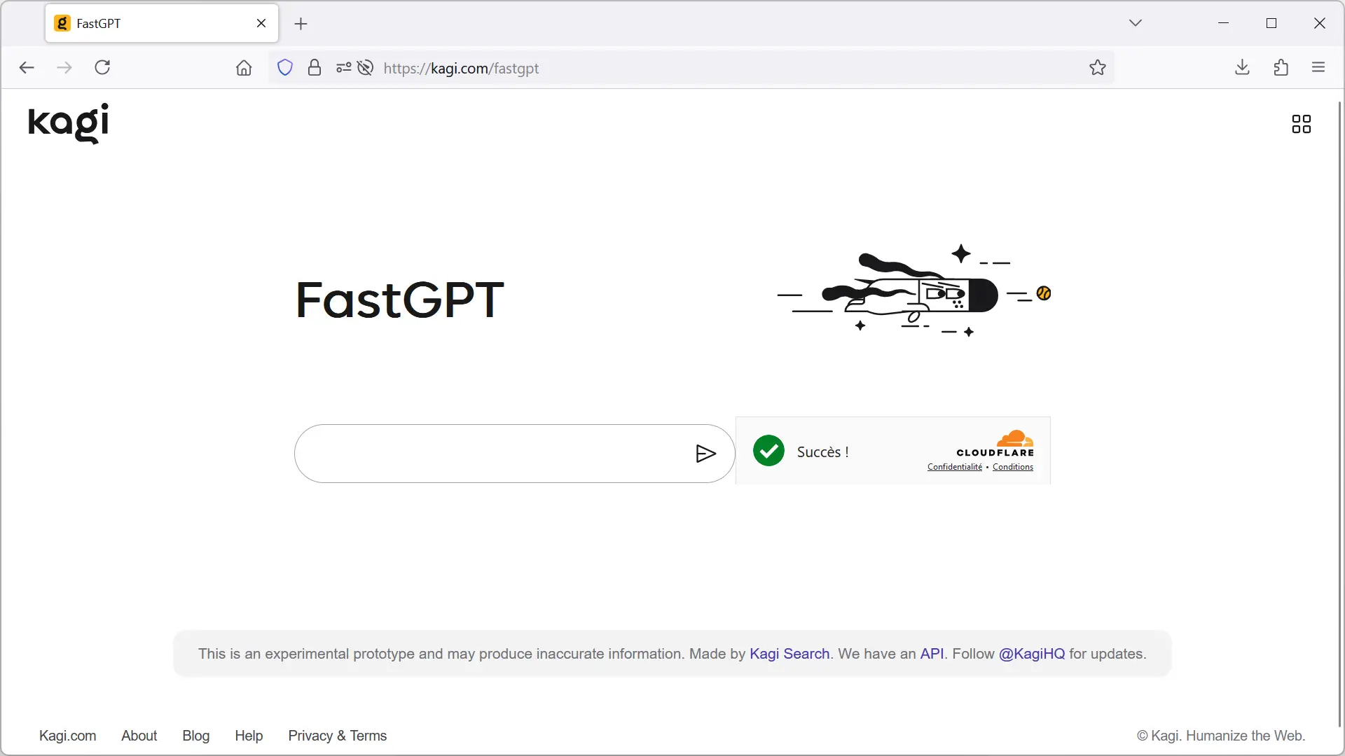 Page d'accueil de FastGPT, outil de génération de texte rapide proposé par Kagi.