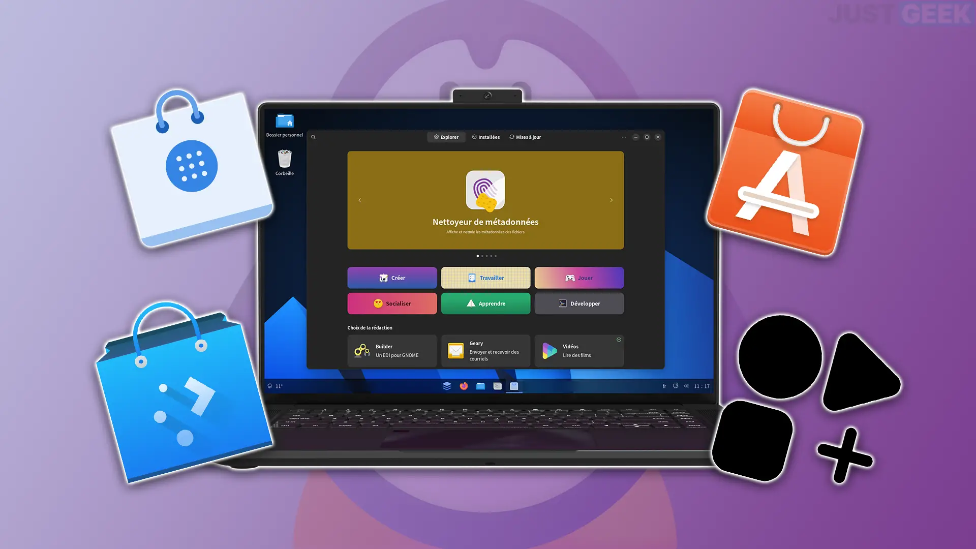 Aperçu des magasins d’applications GNOME Software, KDE Discover et Flathub sur Linux
