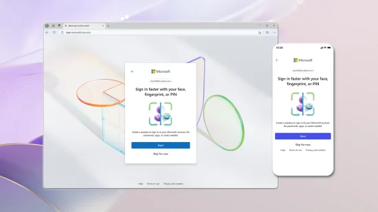 Connexion à un compte Microsoft sans mot de passe, avec une passkey via reconnaissance faciale ou empreinte digitale