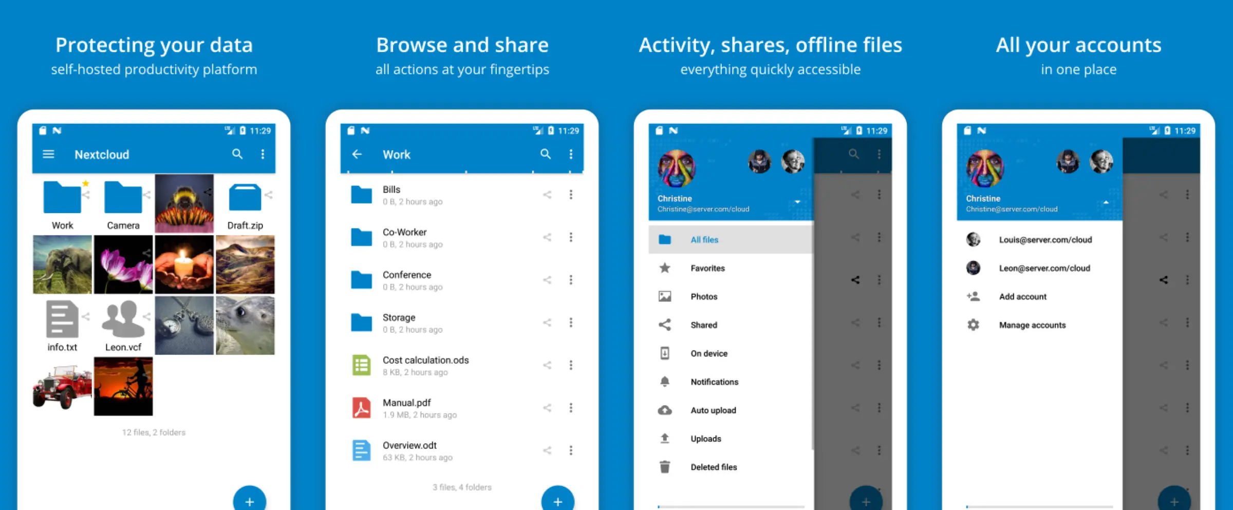 Interface mobile de Nextcloud, solution de cloud open source pour Android et iOS