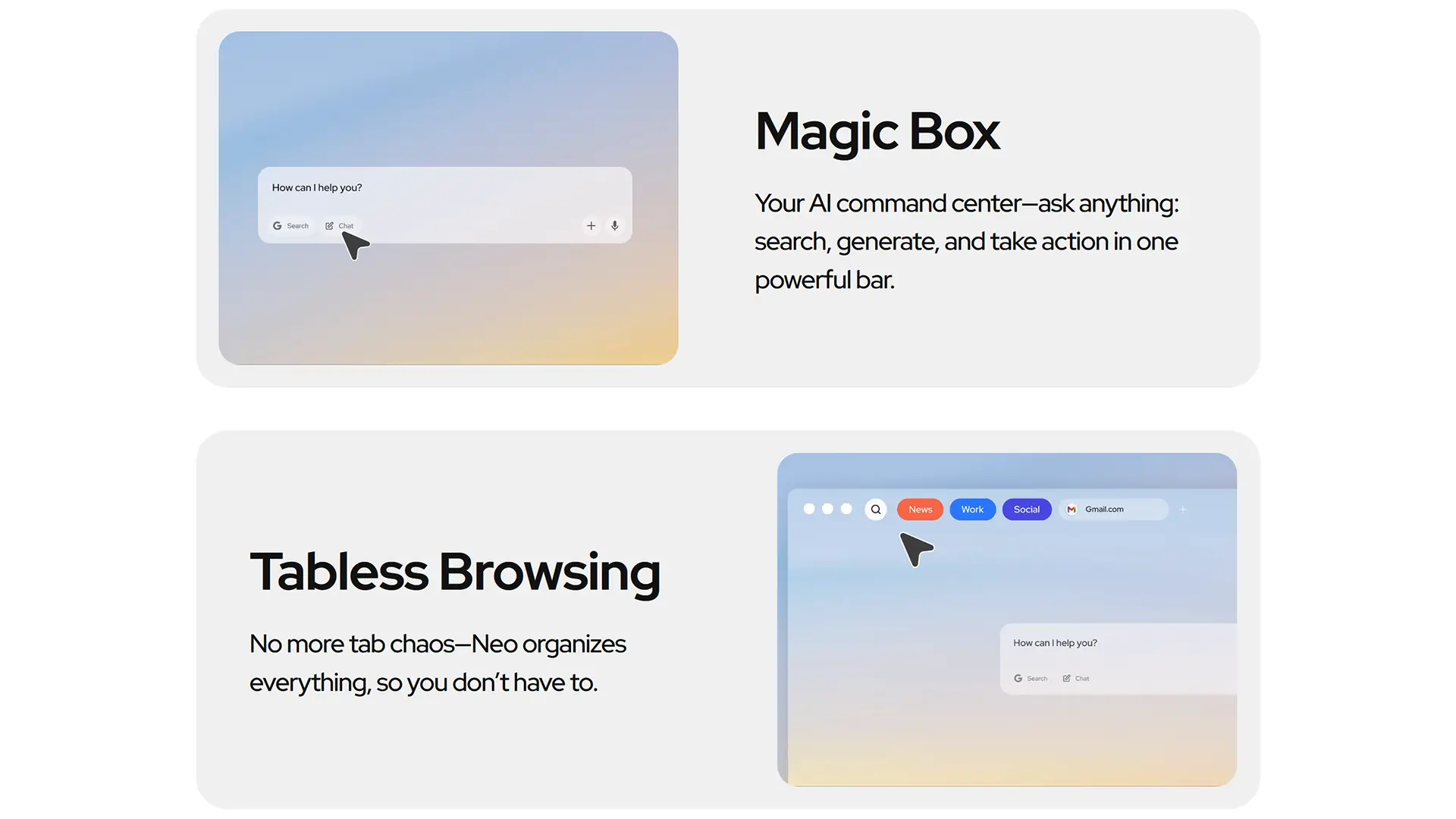 Aperçu de la Magic Box et de la navigation sans onglets dans Norton Neo