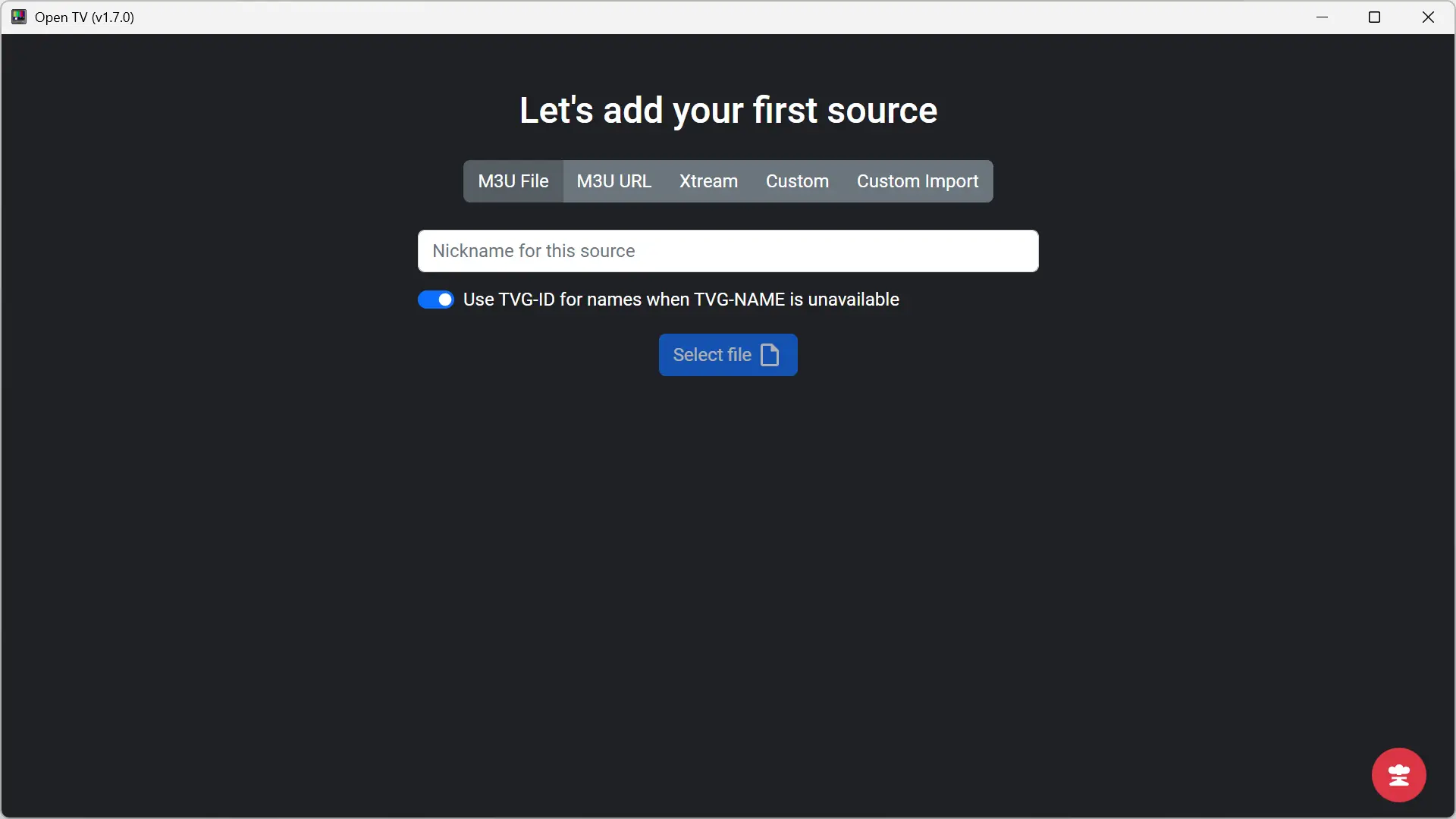 Interface d’Open TV pour ajouter une source IPTV via un fichier M3U