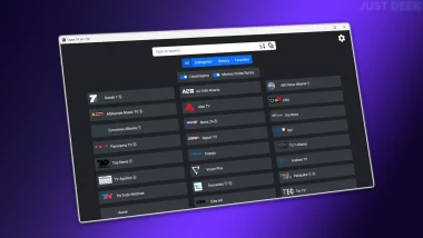 Interface principale de l'application Open TV affichant une liste de chaînes IPTV