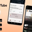 Capture promotionnelle de l'application mobile PeerTube avec logos F-Droid, Google Play et App Store