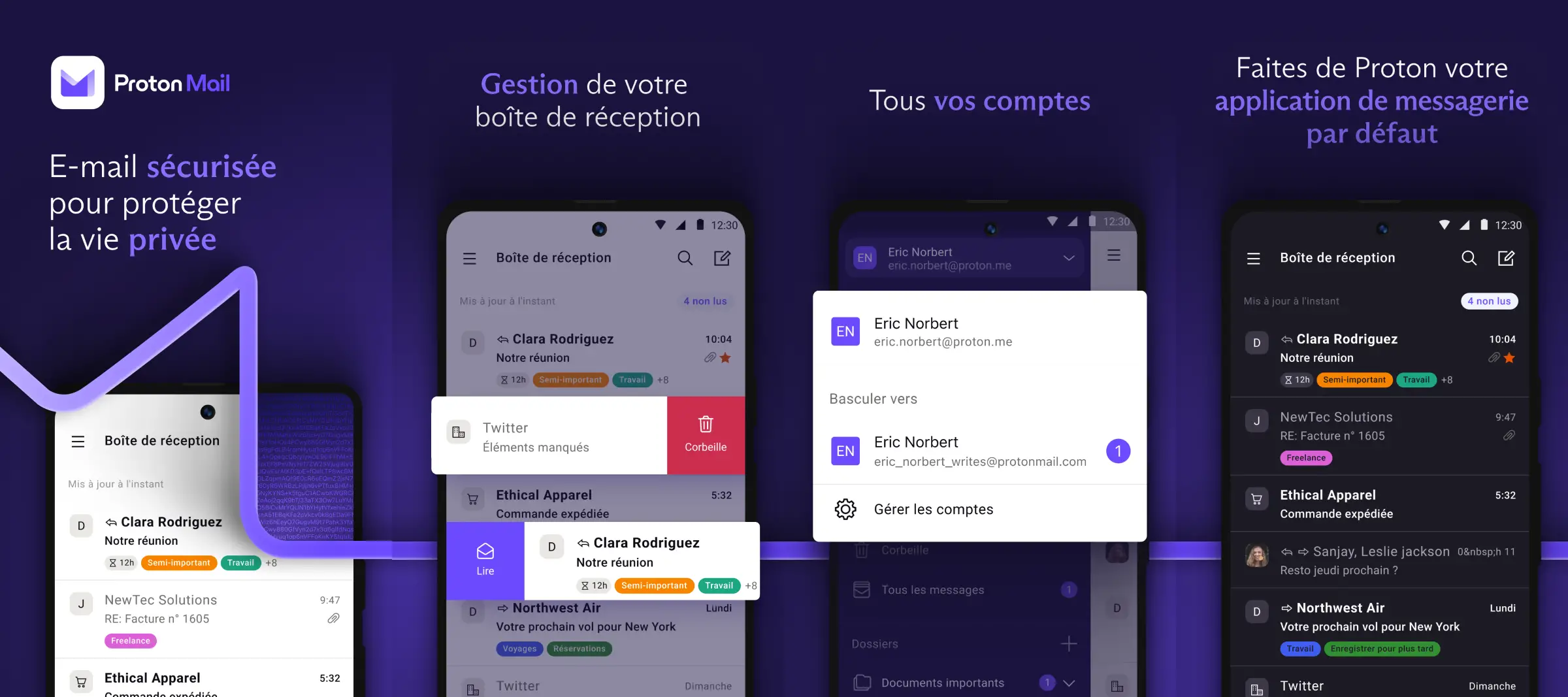 Interface de Proton Mail, application de messagerie chiffrée open source