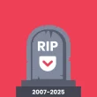 Illustration d'une pierre tombale avec le logo Pocket et les dates 2007–2025, symbolisant la fin du service