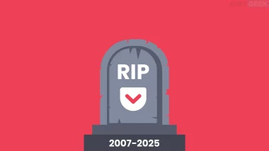 Illustration d'une pierre tombale avec le logo Pocket et les dates 2007–2025, symbolisant la fin du service