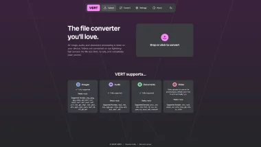 Interface du site VERT montrant les formats pris en charge pour la conversion de fichiers