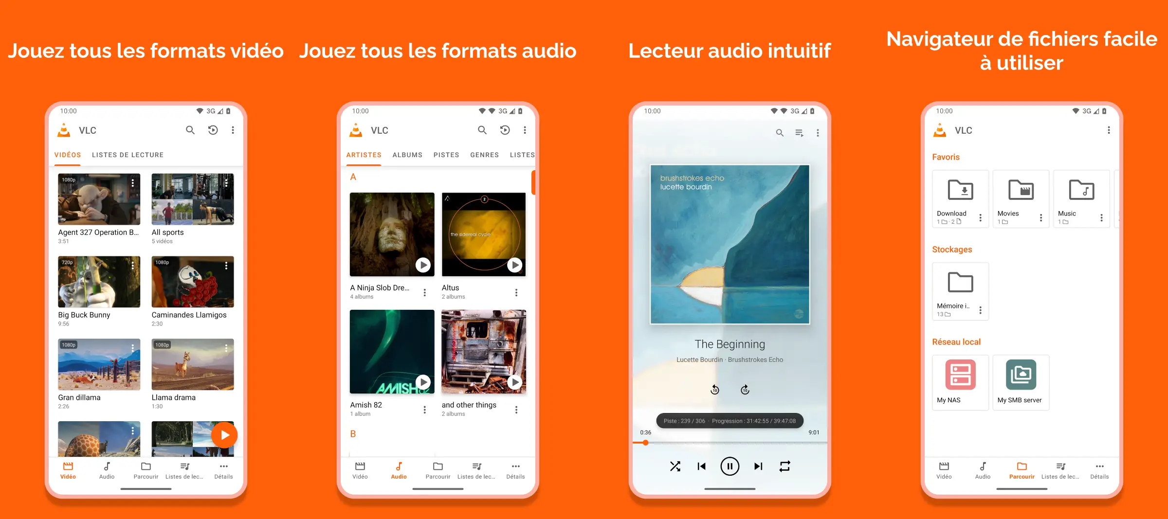 Interface mobile de VLC, lecteur audio et vidéo open source sur Android et iOS