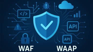 Illustration des différences entre WAF et WAAP pour la protection des applications web et des API, avec des icônes de cybersécurité
