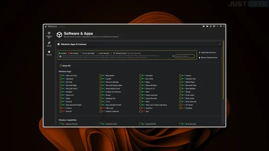 Capture de Winhance – interface principale pour alléger et personnaliser Windows 11 et 10