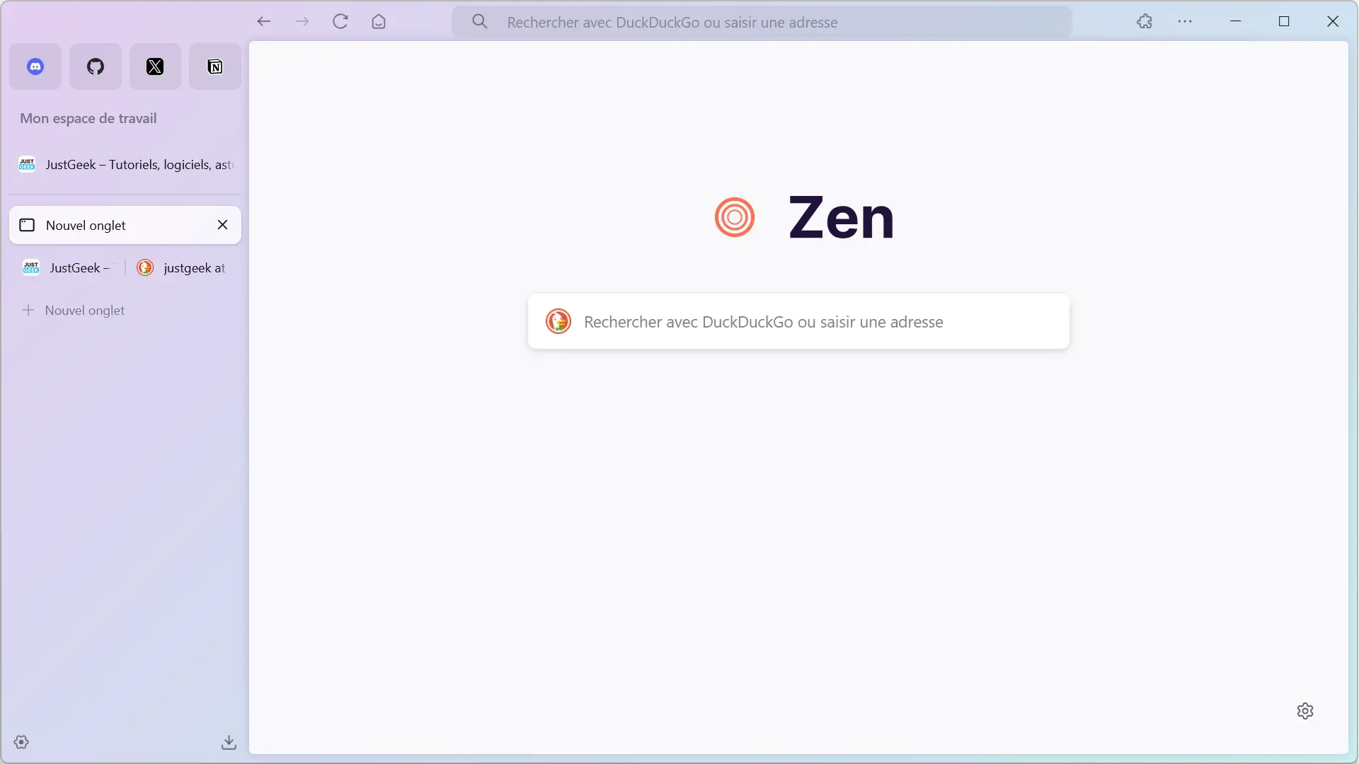 Disposition classique de Zen Browser avec barre d’adresse en haut de la fenêtre