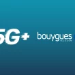 Logo de la 5G+ et de Bouygues Telecom sur fond bleu