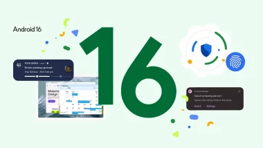 Illustration officielle d’Android 16 montrant les nouvelles fonctions comme les Live Updates, la protection avancée et l’interface Material 3 Expressive