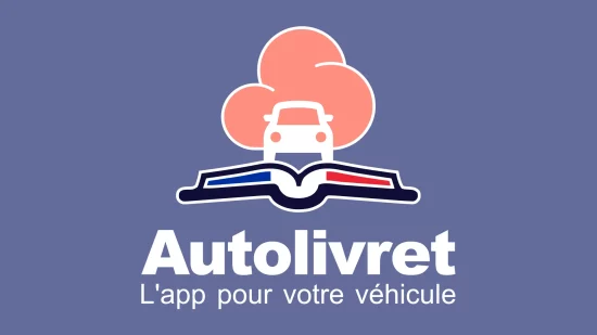 Logo de l’application Autolivret avec une voiture blanche sur fond de nuage rose et un carnet tricolore