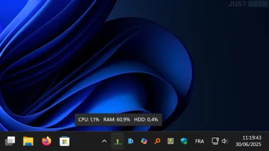 Affichage en temps réel des performances CPU, RAM et disque avec BottleNeck dans la barre des tâches de Windows 11