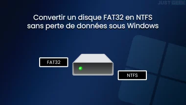 Illustration de la conversion d’un disque FAT32 en NTFS sous Windows sans perte de données