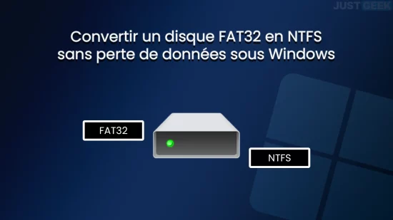 Illustration de la conversion d’un disque FAT32 en NTFS sous Windows sans perte de données