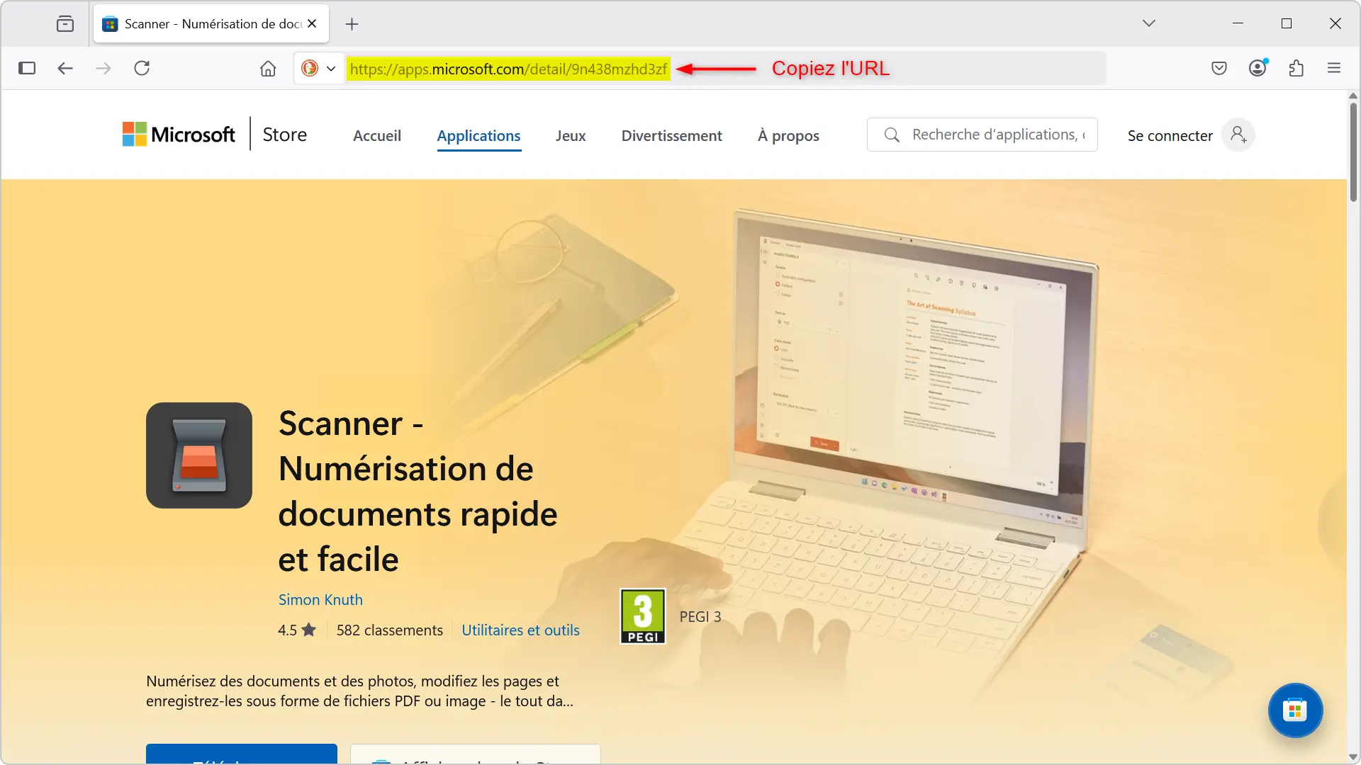 Copier l’URL d’une application sur le site du Microsoft Store