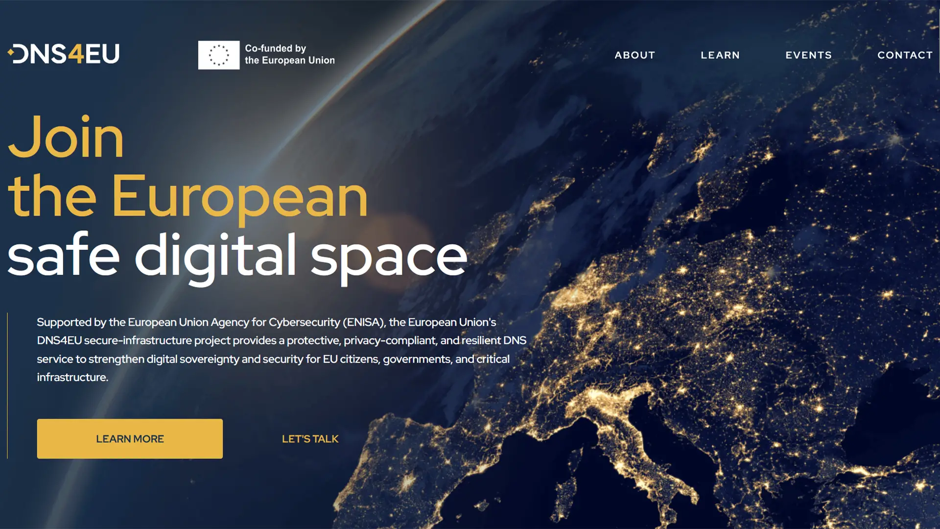 Page d’accueil du site DNS4EU, le projet soutenu par l’Union européenne pour un Internet plus sûr et souverain en Europe