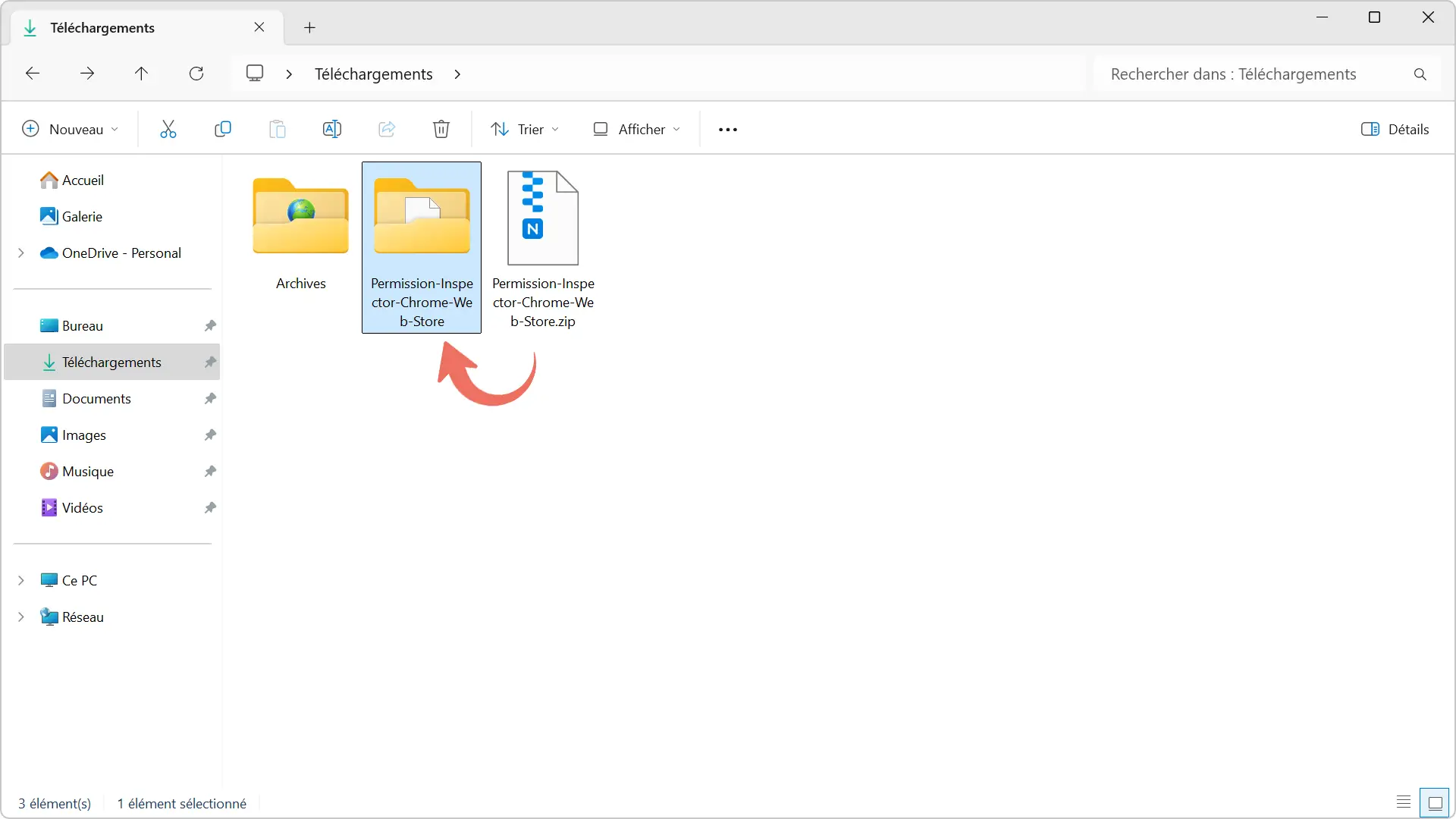 Dossier extrait contenant les fichiers de l’extension Chrome