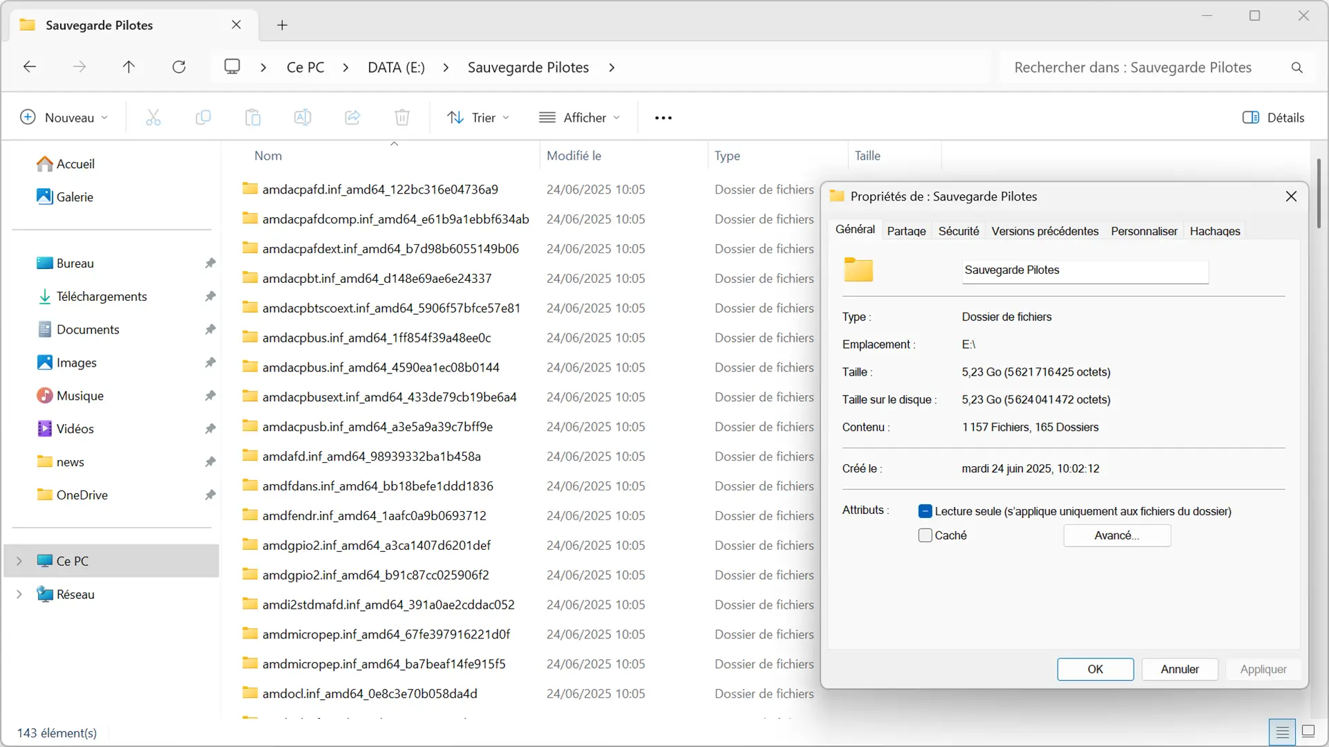 Dossier contenant les pilotes exportés avec DISM sous Windows