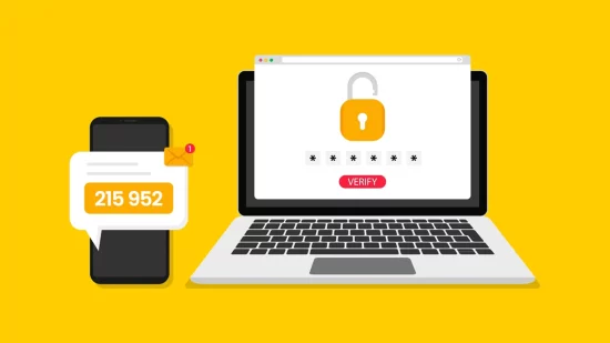 Illustration d’un code de double authentification (2FA) envoyé sur smartphone pour valider une connexion sur ordinateur