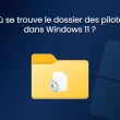 Image illustrant le dossier des pilotes dans Windows 11 avec une icône de fichier et engrenage