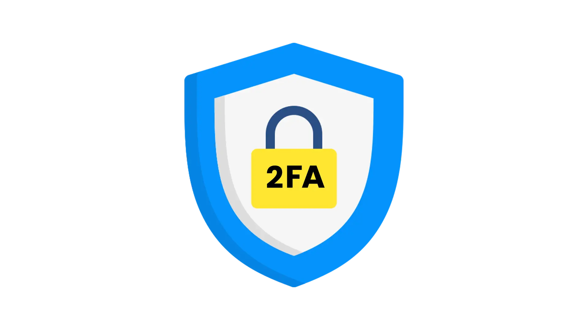 Icône représentant la double authentification avec un cadenas jaune marqué « 2FA » sur un bouclier bleu