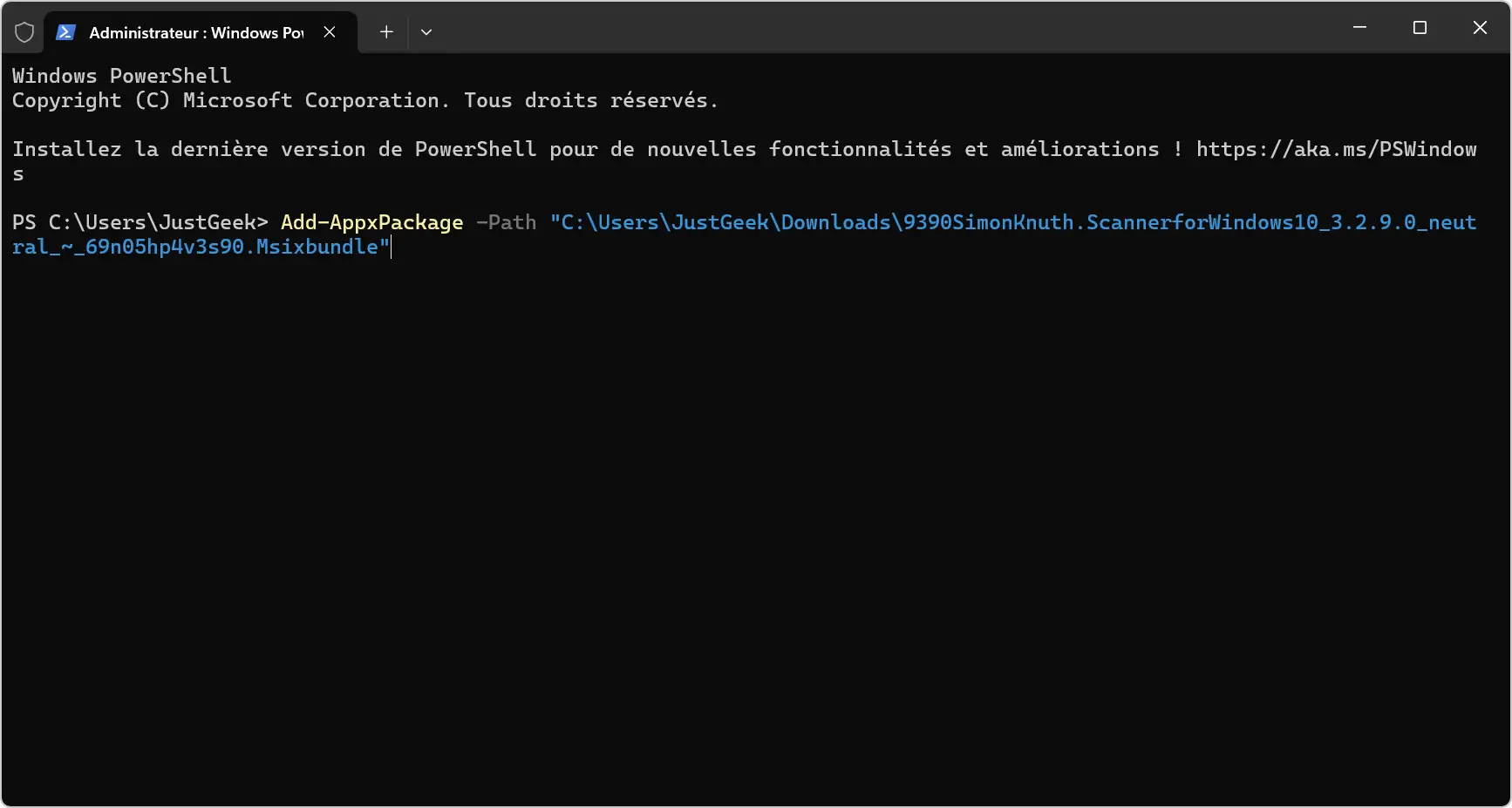 Installation d’un fichier .msixbundle via PowerShell avec la commande Add-AppxPackage