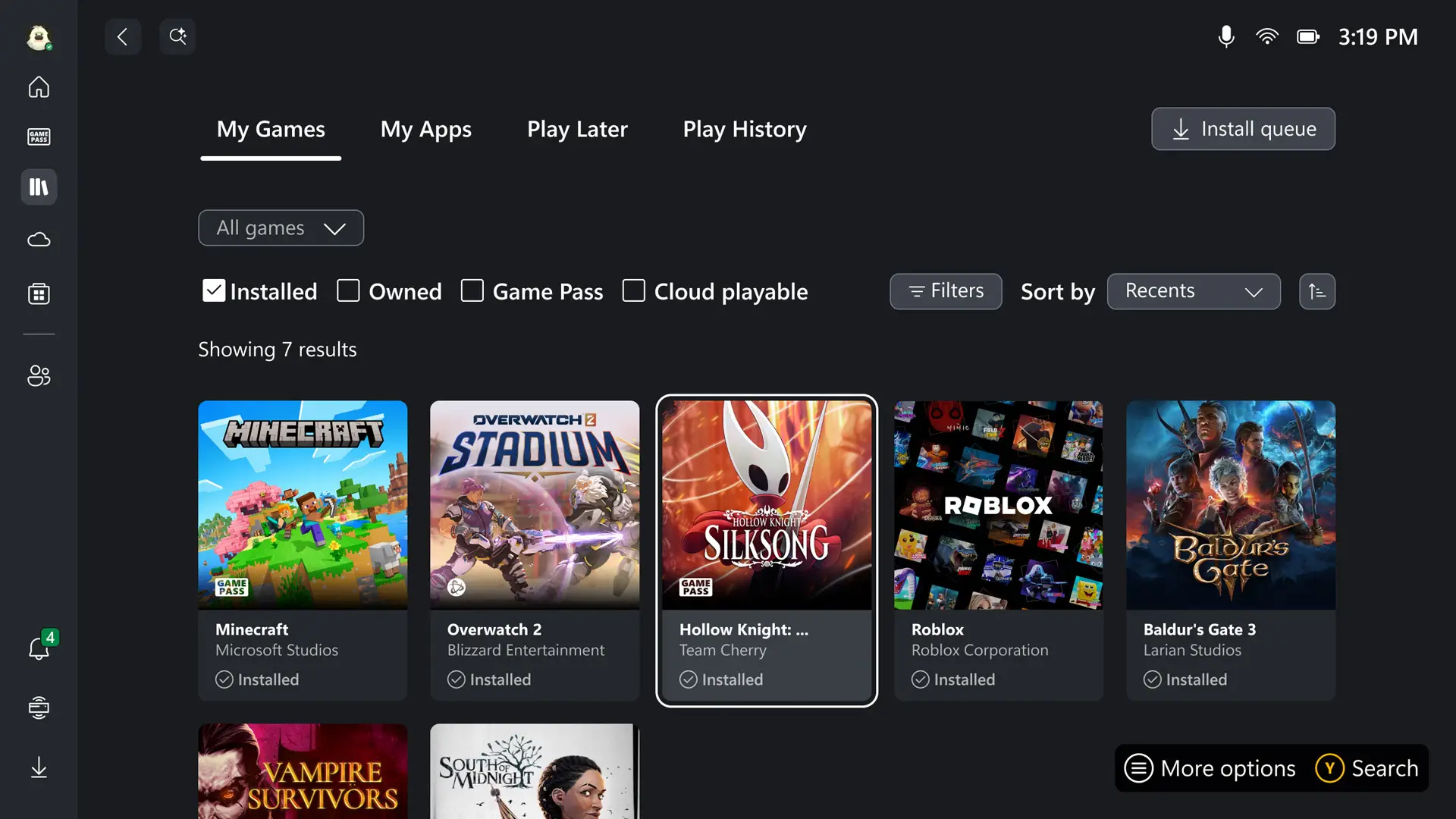 Bibliothèque de jeux unifiée sur Xbox Ally avec Xbox, Steam et Game Pass
