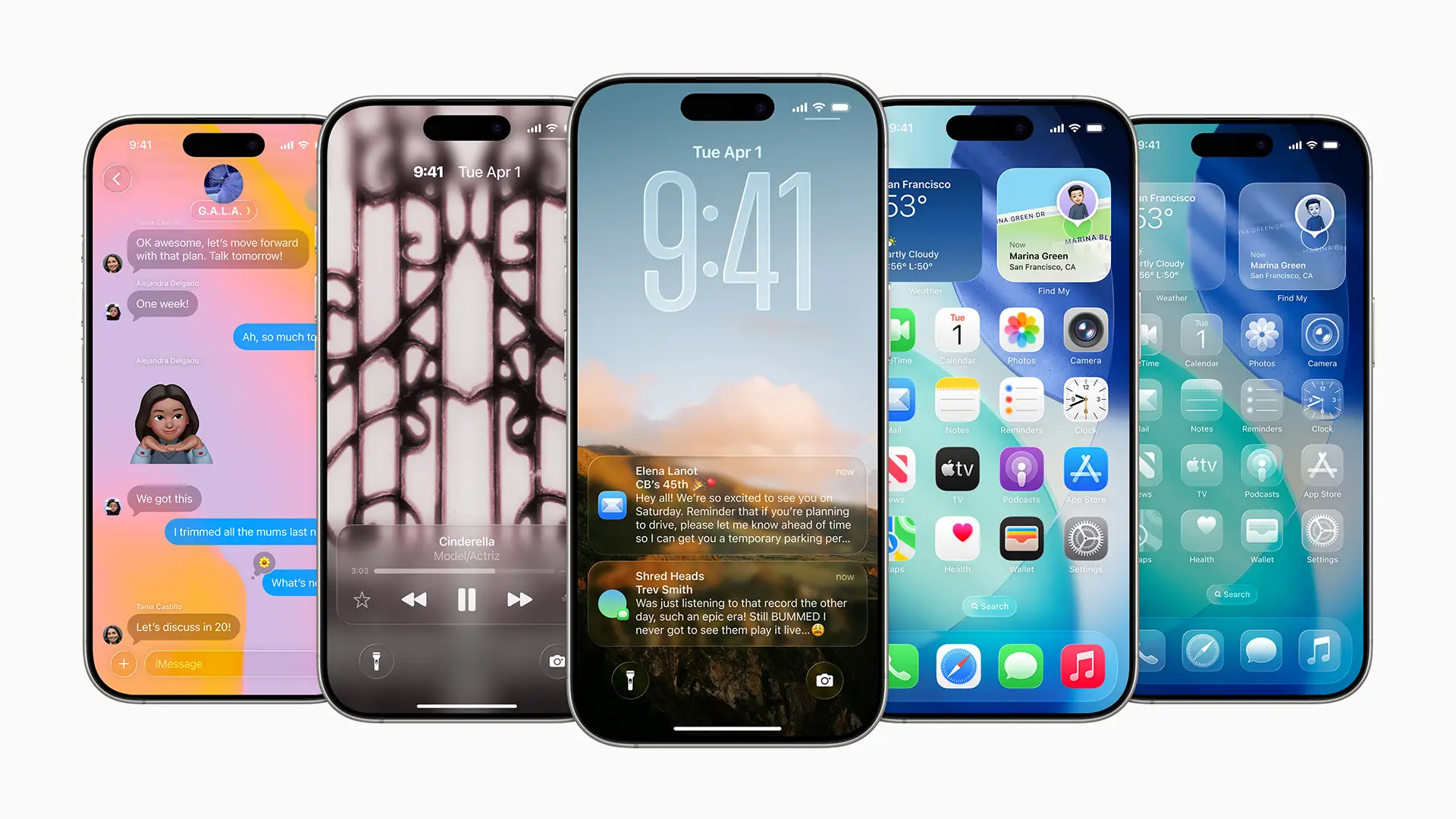 Aperçu des nouveautés d’iOS 26 avec écran verrouillé, iMessage, widgets interactifs et nouveau design Liquid Glass