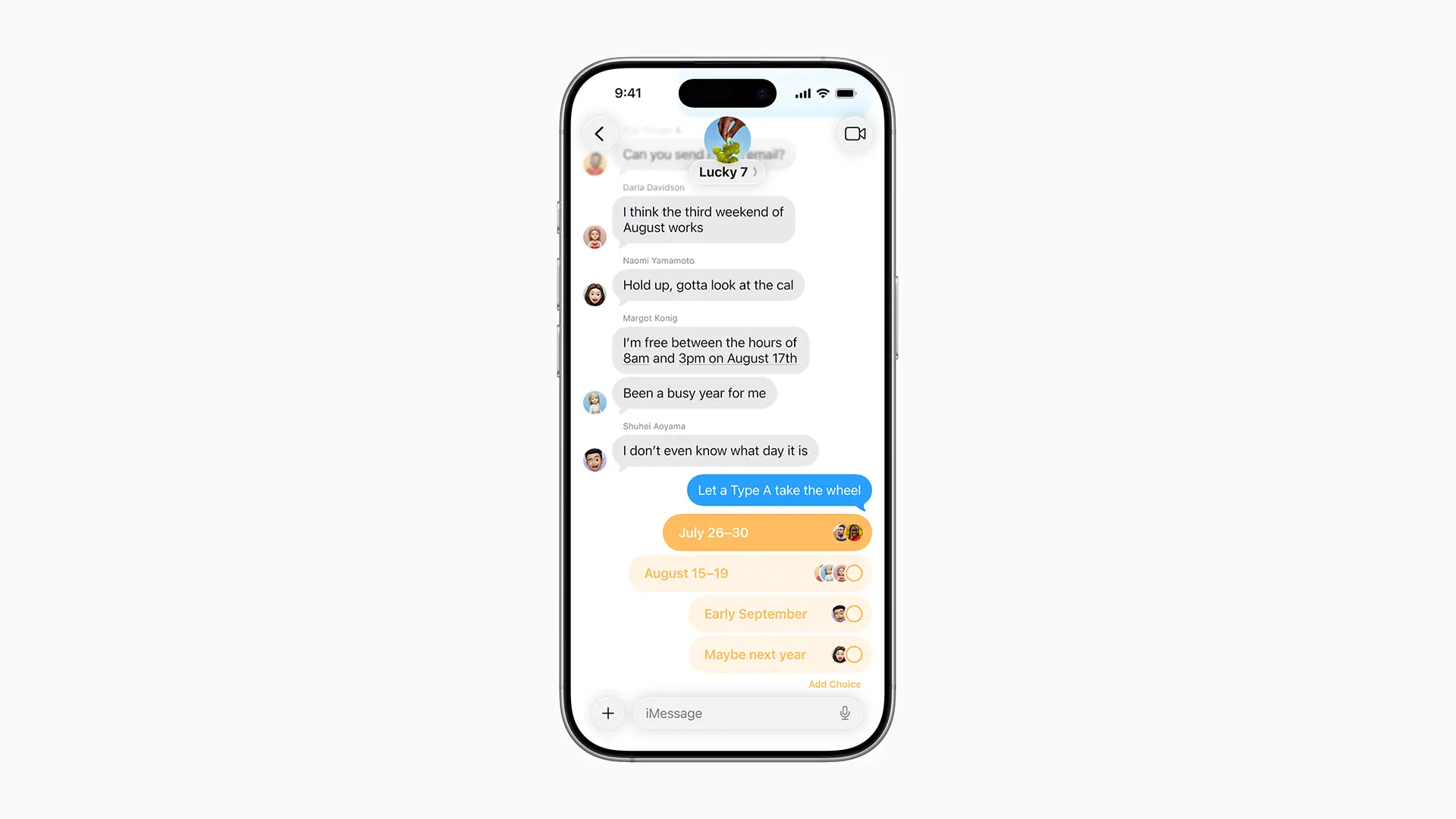 Sondage intégré dans une discussion de groupe sur iOS 26